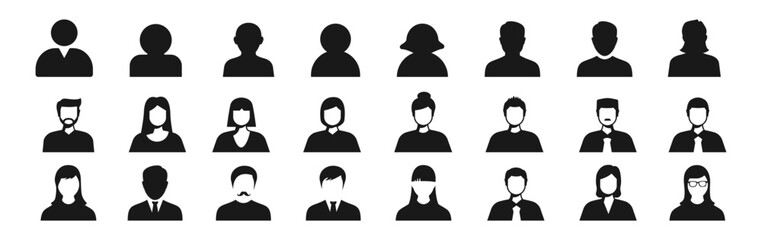 People icon set. Containing group, family, human, team, community, friends. people characters various. Woman and man face line icons.