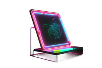 Illuminated Dreams: a Neon Laptop Stand on White or PNG Transparent Background.
