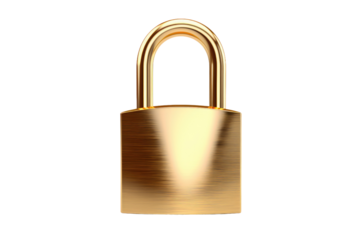 Shimmering Guardian: A Golden Padlock on a White Canvas on White or PNG Transparent Background.