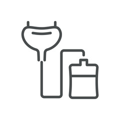 Bladder Catheterization Icon. Vector Line Illustration of Medical Catheter and Collection Bag, Representing Urinary Drainage Procedure. Isolated Outline Medical Sign.