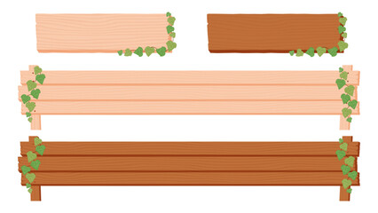 蔦をあしらった可愛い木目のテロップベース　セット　ベクター素材　透過素材
