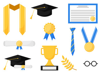 Set of graduation elements icon of education collage student sticker decoration illustration
