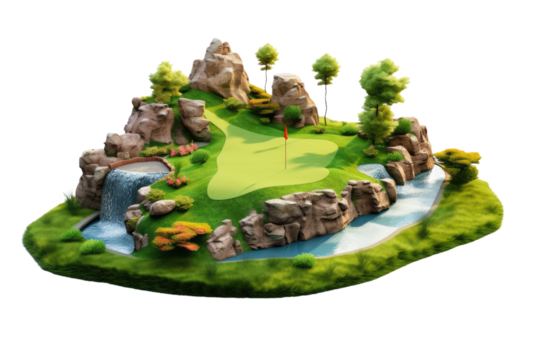 Enchanted Oasis Miniature Golf Course on White or PNG Transparent Background.