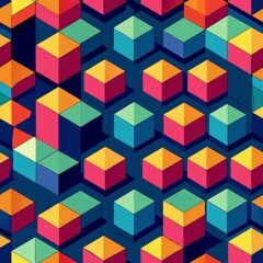 Obraz premium Seamless pattern of geometric cubes and rectangles in a three-dimensional layout, adding depth and dimension to your gift wrap, Generative AI