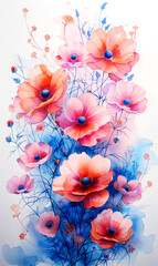 Watercolor painting of a bouquet of flowers on white background.