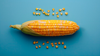 Corn on the Cob and Scattered Kernels. Farm Fresh Produce, Healthy Grains, June fest, Feast of Saint John.