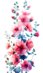 Abstract floral background with poppies and blue watercolor splashes.
