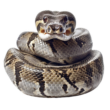 Striking Python Reptile on Isolated Background.