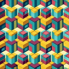 Obraz premium Seamless pattern of geometric cubes and rectangles in a three-dimensional layout, adding depth and dimension to your gift wrap, Generative AI