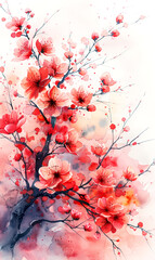 Watercolor cherry blossom background. Cherry blossom background.