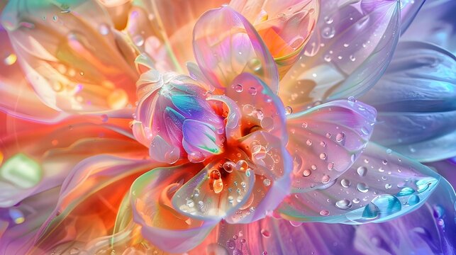 Abstract pink flower art deco background, macro single flower, modern 3d digital artwork, jewelry crystal glass texture, fantasy fairy tale floral nature landscape. Birthday wedding happy event banner