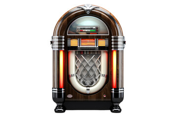Melodies of Nostalgia: Vintage Jukebox on White on White or PNG Transparent Background.