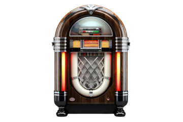 Melodies of Nostalgia: Vintage Jukebox on White on White or PNG Transparent Background.