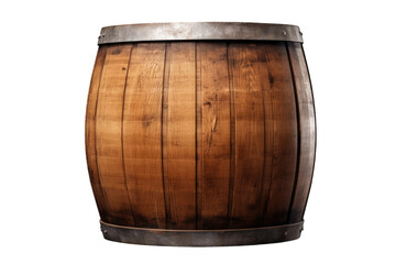 Fototapeta premium Rustic wooden barrel, vintage oak cask with metal hoops. Wooden keg illustration for brewing, storage and whiskey branding isolated on Transparent Background