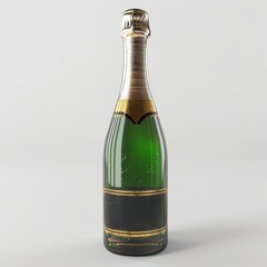 A bottle of champagne placed on a plain white surface