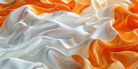 Abstract background with waves of white and orange cloth.