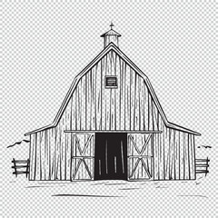 Simple line art barn logo, black vector icon on transparent background