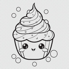 Black simple cupcake mascot logo icon, vector illustration on transparent background