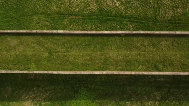An aerial view of the Ledbury Viaduct bridge in England during daylight