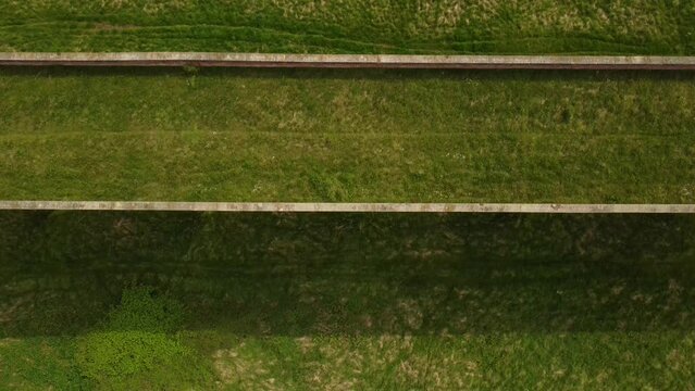 An aerial view of the Ledbury Viaduct bridge in England during daylight