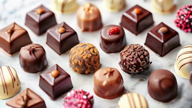 Assorted chocolates on a light background