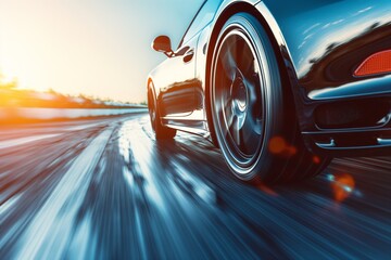 super car overtaking, utilizing rear curtain sync for dynamic motion effect