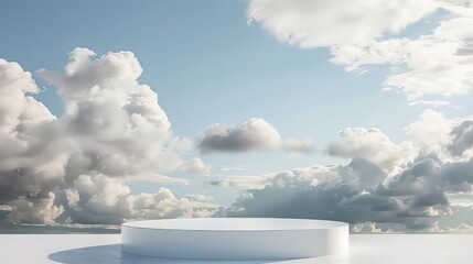 white podium with blue sky and clouds,3d cloud background podium on dreamy pastel sky scene abstract stage render in studio, Stage for show cosmetic