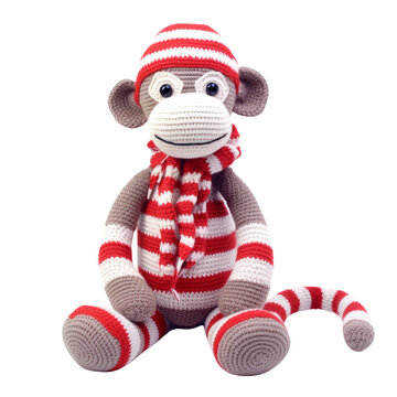 Cute Sock Monkey Toy Isolated without Background