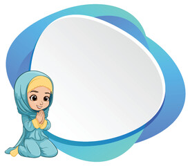 Cartoon of a smiling girl in hijab with blank frame