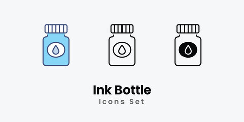 Ink Bottle Icons thin line and glyph vector icon stock illustration