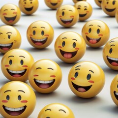 Fototapeta premium Many yellow balls with smiling faces. Social media and communications concept background
