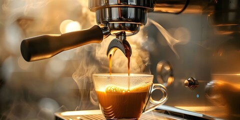 Demonstrating the Coffee-Making Process: Pouring Coffee Into Machine at Home or Cafe. Concept Coffee Brewing, Home Barista, Brewing Methods, Coffee Culture, Coffee Break