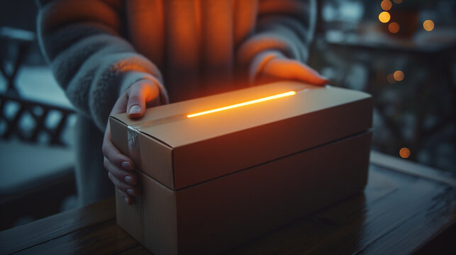 A dramatic photograph capturing the excitement of unboxing a new fitness tracker, with the sleek device emerging from its box like a personal coach ready to guide the user on their