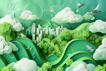 World Environment Day, A world surrounded by lush trees and forests, There's a clear sky It shows the abundance and clean air if everyone helps take care of and preserve the world