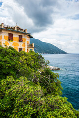 Naklejka premium Camogli. Historic center of Liguria nestled on the sea. Wonderful Italy.