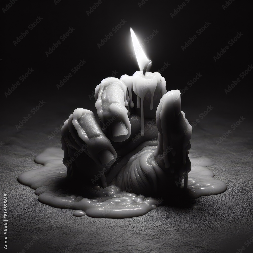 Aufkleber a black and white surrealistic image of hands as candles, melting away in an evocative display of tr