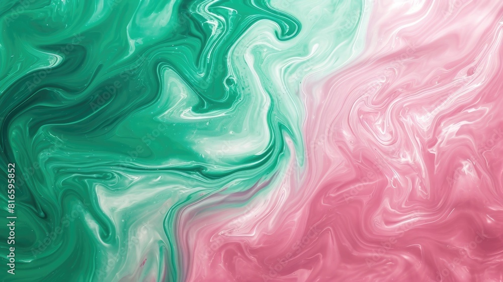 Poster the abstract picture of the two colours between pink and green colour that has been mixing with each
