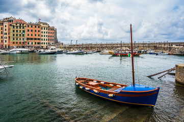 Obraz premium Camogli. Historic center of Liguria nestled on the sea. Wonderful Italy.
