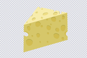 Triangular piece of cheese. Dairy product. Cheese flat icon isolated on transparent. Ingredient to create sandwiches canape, snacks. Healthy and tasty food ideas. Vector illustration