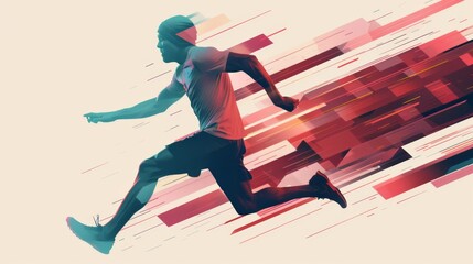 Geometrically inspired illustration of a running figure, embodying agility and vitality. Perfect for digital and print media targeting health and wellness enthusiasts.