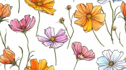 Colorful hand-drawn floral pattern illustration