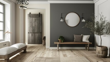 Contemporary Living Room with Neutral Tones and Wooden Furniture, Elegant Interior Design, Slate Gray, Ideal for Sophisticated Home Decor