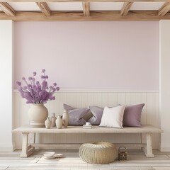 Contemporary Living Room with Light Purple Walls and Minimalist Decor in a Modern Style, Featuring Lavender Purple and Light Beige for a Calm and Inviting Home Space