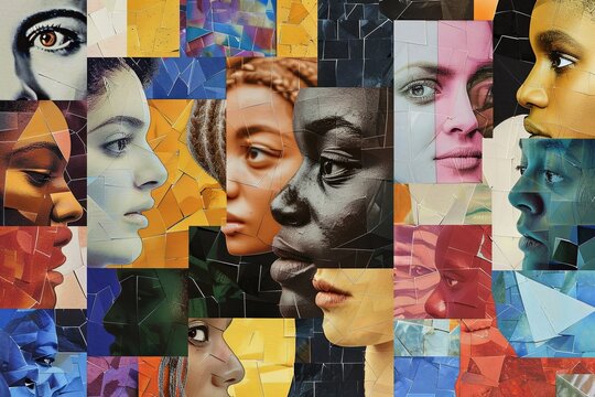 Diverse array of female faces in various skin tones arranged in a collage