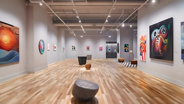 Modern Art Gallery Interior with Diverse Artworks with Ai generated.
