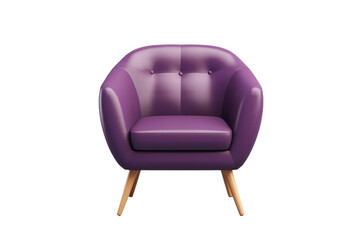 Fototapeta premium Modern purple armchair PNG, upholstered lounge chair with wooden legs, stylish seating furniture for interior design mockups isolated on Transparent Background