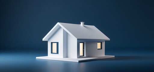 3D Illustration, minimal home model, isolate on dark blue background, residence, investment, banner, copy space