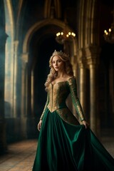 Elegant queen in a medieval cathedral