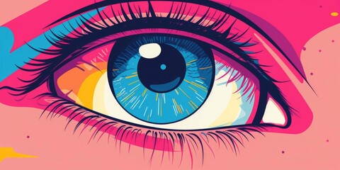 An illustration of an eye with bright and bold colors.