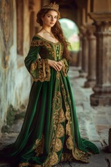 Obraz premium Noblewoman in historic palace corridor